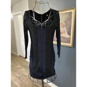 2013 Victoria's Secret Black and Blue Bodycon Lace Zipper Back Dress Size‎ Small